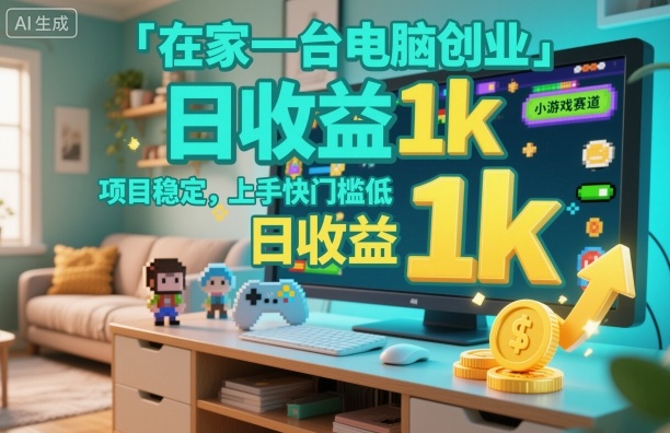 在家一台电脑创业，小游戏赛道，项目稳定，上手快门槛低，日收益1k+【揭秘】-轻创驿站