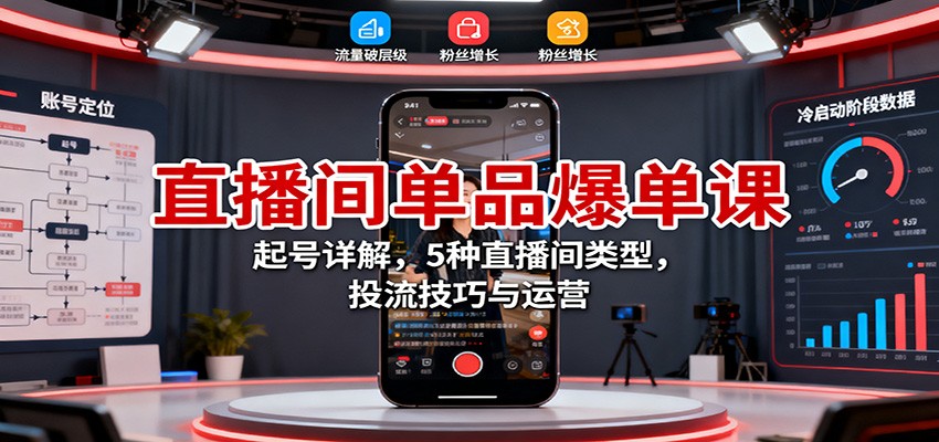 直播间单品爆单课：起号详解，5种直播间类型，投流技巧与运营-轻创驿站