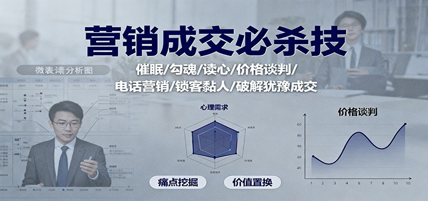 营销成交必杀技：催眠/勾魂/读心/价格谈判/电话营销/锁客黏人/破解犹豫成交-轻创驿站