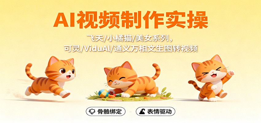 AI视频制作实操，飞天/小橘猫/美女系列，可灵/ViduAl/通义万相文生图转视频-轻创驿站