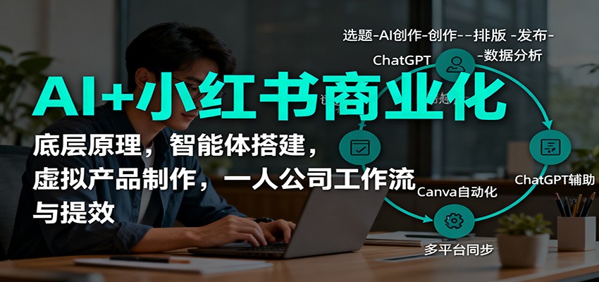 AI+小红书商业化，底层原理，智能体搭建，虚拟产品制作，一人公司工作流与提效-轻创驿站