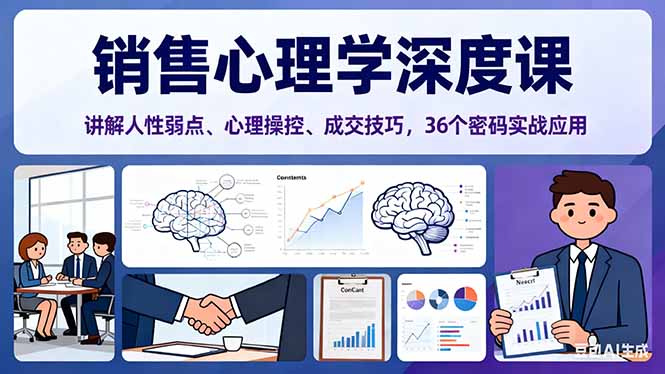 销售心理学深度课，讲解人性弱点、心理操控、成交技巧，36个密码实战应用-轻创驿站