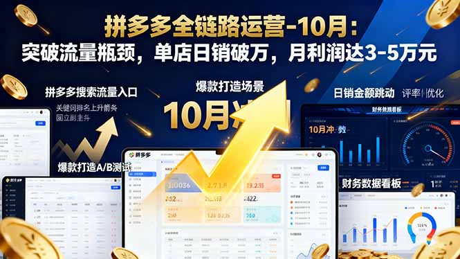拼多多全链路运营-10月：突破流量瓶颈，单店日销破万，月利润达3-5万元-轻创驿站