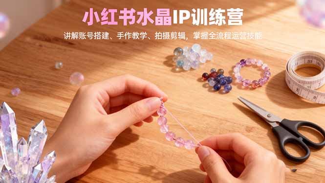 小红书水晶IP训练营，讲解账号搭建、手作教学、拍摄剪辑，全流程运营技能-轻创驿站