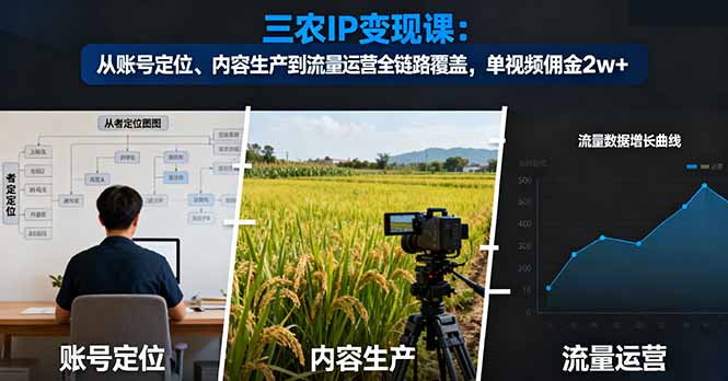 三农IP变现课：从账号定位、内容生产到流量运营全链路覆盖，单视频佣金2w+-轻创驿站