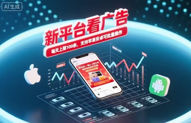 新台看广告，养好机一条5毛到5块，单机日入30到100，支持苹果安卓，可批量操作。-轻创驿站