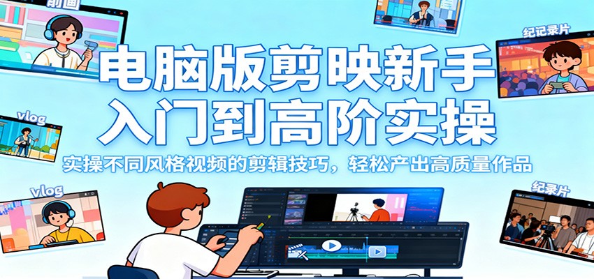 电脑版剪映新手入门到高阶实操，实操不同风格视频的剪辑技巧，轻松产出高质量作品-轻创驿站