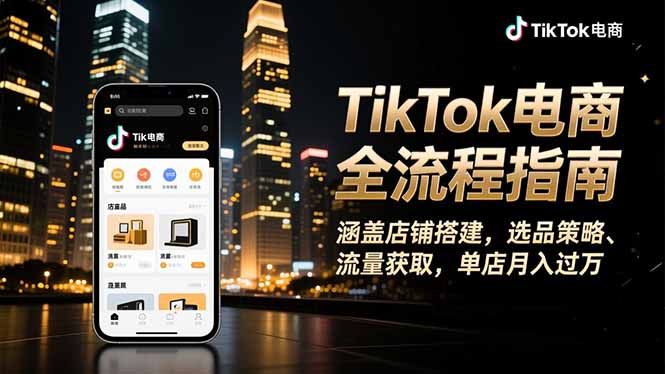 TikTok电商全流程指南，涵盖店铺搭建、选品策略、流量获取，单店月入过万-轻创驿站