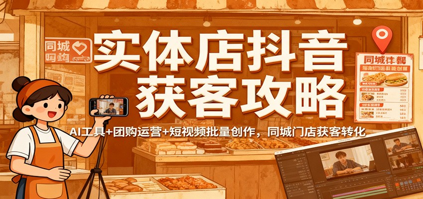 实体店抖音获客攻略：AI工具+团购运营+短视频批量创作，同城门店获客转化-轻创驿站