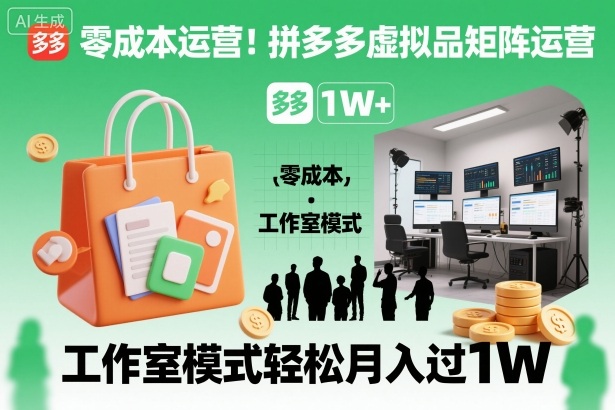 零成本运营！拼多多虚拟品矩阵运营，工作室模式轻松月入过1W-轻创驿站